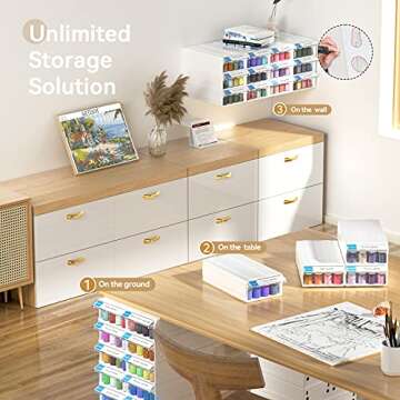 ARTDOT Diamond Art Storage Containers, 4 Pack Stackable Bead Organizers with 128 Slots and Diamond Painting Accessories and Tools for Beads Nail Pill Rhinestones Seed