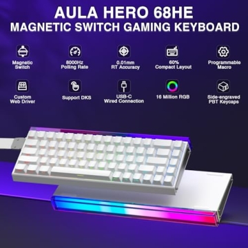 Aula Hero 68 HE 60% Gaming Keyboard Wired, Hall Effect Magnetic Switch Keyboard with Adjustable Actu...