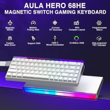 Aula Hero 68 HE 60% Gaming Keyboard Wired, Hall Effect Magnetic Switch Keyboard with Adjustable Actu...