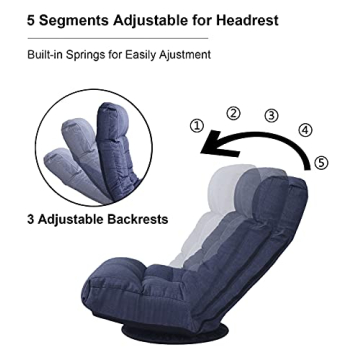 360-degree Swivel Gaming Chair for All Ages - Navy Blue