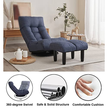 360-degree Swivel Gaming Chair for All Ages - Navy Blue