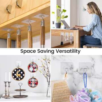 30 Heavy Duty Clear Adhesive Hooks for Easy Hanging