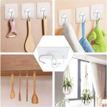 30 Heavy Duty Clear Adhesive Hooks for Easy Hanging