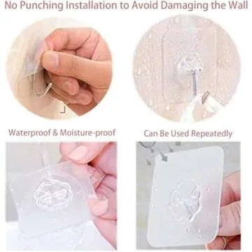30 Heavy Duty Clear Adhesive Hooks for Easy Hanging