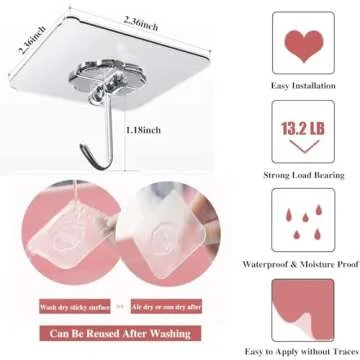 30 Heavy Duty Clear Adhesive Hooks for Easy Hanging