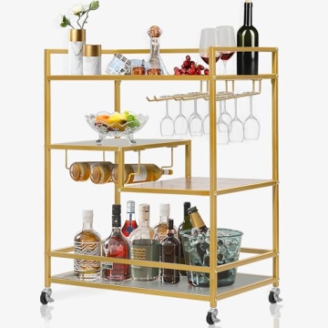 SULIVES Gold Bar Cart - Elegant 4 Tier Rolling Serving Cart for Home