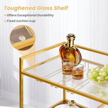 SULIVES Gold Bar Cart with 4 Tier Glass Shelves