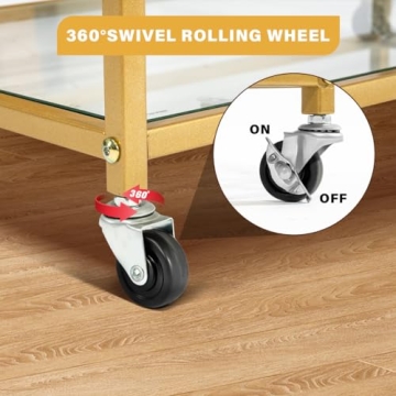 SULIVES Gold Bar Cart with 4 Tier Glass Shelves