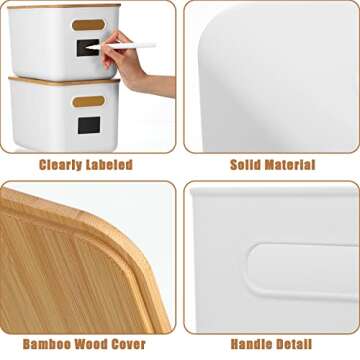 Geosar 6 Pcs Storage Bins with Bamboo Lids Plastic Storage Containers Stackable Box with and Handle ...
