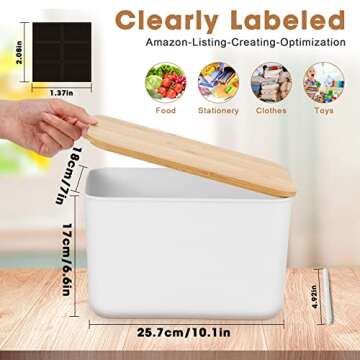 Geosar 6 Pcs Storage Bins with Bamboo Lids Plastic Storage Containers Stackable Box with and Handle with 6 Labels and Marker for Organizing Toys and More, 10.1x7x6.69 In(White,Classic)