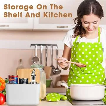 Geosar 6 Pcs Storage Bins with Bamboo Lids Plastic Storage Containers Stackable Box with and Handle with 6 Labels and Marker for Organizing Toys and More, 10.1x7x6.69 In(White,Classic)