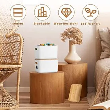 Geosar 6 Pcs Storage Bins with Bamboo Lids Plastic Storage Containers Stackable Box with and Handle with 6 Labels and Marker for Organizing Toys and More, 10.1x7x6.69 In(White,Classic)