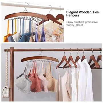 Ulimart Tie Rack - 24 Hooks Wooden Organizer for Closets
