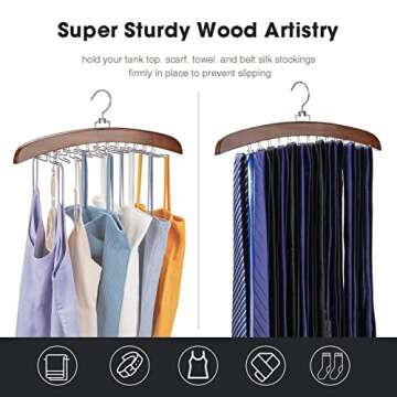 Ulimart Tie Rack - 24 Hooks Wooden Organizer for Closets
