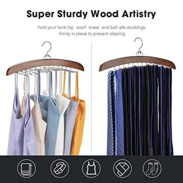 Ulimart Tie Rack - 24 Hooks Wooden Organizer for Closets
