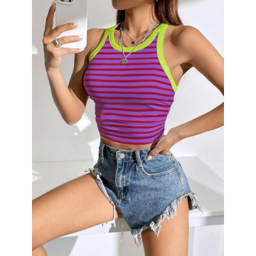 Chic Women’s High Neck Ribbed Summer Crop Tops