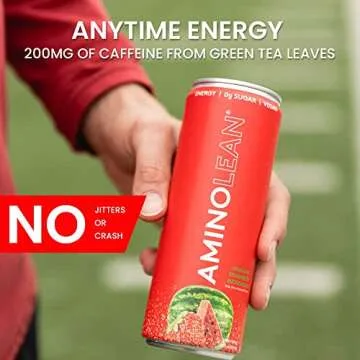 AminoLean Energy Drink – Sugar Free Amino Energy with Natural Caffeine & Vegan Amino Acids for No Jitters, Tingles, or Crash, Variety, 12 Pack