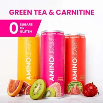 AminoLean Energy Drink – Sugar Free Amino Energy with Natural Caffeine & Vegan Amino Acids for No Jitters, Tingles, or Crash, Variety, 12 Pack