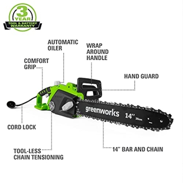 Greenworks 10.5 Amp 14-Inch Corded Chainsaw for Easy Cutting