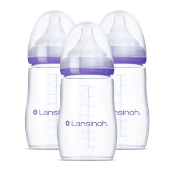 Lansinoh Anti-Colic Baby Bottles for Breastfeeding Babies, 8 Ounces, 3 Count, Includes 3 Medium Flow...