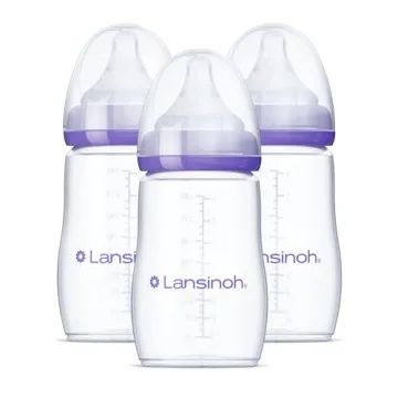Lansinoh Anti-Colic Baby Bottles for Breastfeeding Babies, 8 Ounces, 3 Count, Includes 3 Medium Flow...