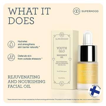 Supermood Youth Glo Face Oil - Radiance Rosehip Oil and Lingonberry Seed Oil, Lightweight and Hydrating Facial Oil, Face Oil for Women, All Natural Facial Skincare for Smooth and Youthful Skin