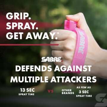 SABRE Runner Pepper Gel, Maximum Police Strength OC Spray, Reflective Hand Strap for Easy Carry & Quick Access, 0.67 fl oz, Secure & Easy to Use Safety, Optional Clip-On Alarm & LED Armband Combos