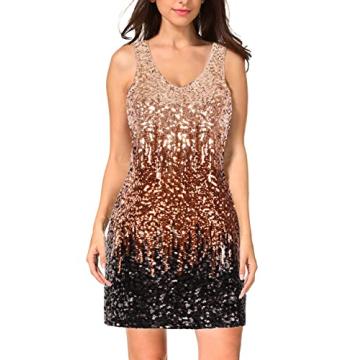 MANER Women's Sequin Dress Sparkly Glitter V-Neck Sleeveless Party Dress Club Cocktail Tank Dress (M...