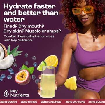KEY NUTRIENTS Hydration Packets - 5 Delicious Flavors in Electrolytes Powder Packets No Sugar 10 Pac...