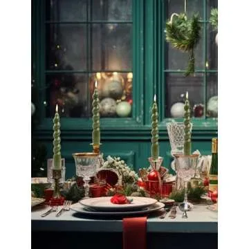 LPUSA Olive Spiral Taper Dinner Candles Conical Stick Candles Wax Unscented Dinner Candle Dripless for Home Decor, Relaxation Set of 4（7.6" Olive Green）