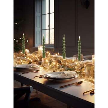 LPUSA Olive Spiral Taper Dinner Candles Conical Stick Candles Wax Unscented Dinner Candle Dripless for Home Decor, Relaxation Set of 4（7.6" Olive Green）