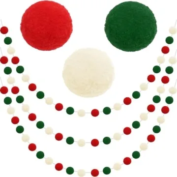 Jishi Christmas Pom Pom Garland - Colorful Hanging Felt Ball Decor for Every Holiday