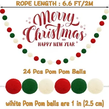 Jishi Christmas Pom Pom Garland 3pk for Holiday Cheer