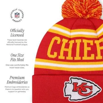 FOCO Kansas City Chiefs NFL Logo Stripe Pom Beanie Hat, Team Color