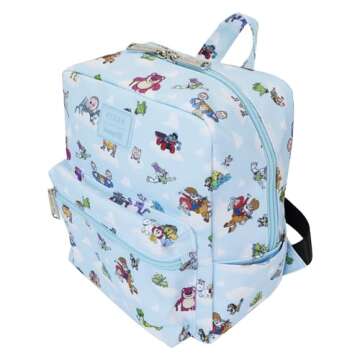 Loungefly Disney Pixar Toy Story Movie Collab All-Over Print Nylon Square Mini Backpack, Black, LF-W...