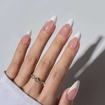 BTArtboxnails French Gel Nail Tips - French Tip Press on Nails Pink Medium Almond XCOATTIPS for Nail...