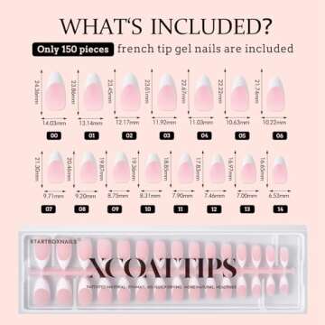 BTArtboxnails French Gel Nail Tips - French Tip Press on Nails Pink Medium Almond XCOATTIPS for Nail Extensions