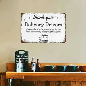 NAMEY Vintage Funny Wall Decor Sign Delivery Thank You Delivery Driver Sign 8x12 Inch Decor for Room Cafe Restaurant Office Bar Club Garage