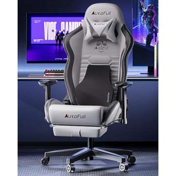 AutoFull C3 Gaming Chair: Ergonomic Lumbar Support, Adjustable Footrest, Stylish Grey