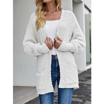 MEROKEETY Women's 2025 Winter Fuzzy Popcorn Batwing Sleeve Cardigan Knit Oversized Sherpa Sweater Coat, White, Medium