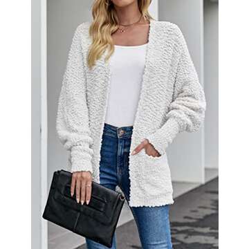 MEROKEETY Women's 2025 Winter Fuzzy Popcorn Batwing Sleeve Cardigan Knit Oversized Sherpa Sweater Coat, White, Medium