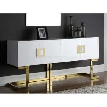 Meridian Furniture Beth Collection Modern Sideboard Buffet - Elegant Gold and White Design