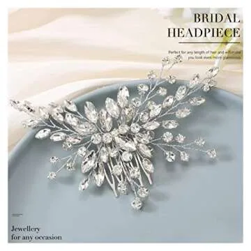 Easedaily Bride Wedding Hair Comb Silver Crystal Hair Pieces Rhinestone Headpieces Bridal Hair Clip Side Combs Hair Accessories for Women and Girls