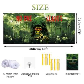 Roetyce Scary Halloween Garage Door Decorations, No One Leaves Extra Large Happy Halloween Garage Do...