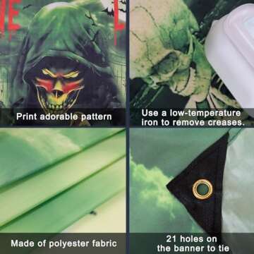 Roetyce Scary Halloween Garage Door Decorations, No One Leaves Extra Large Happy Halloween Garage Door Cover Banner 7 x 16Ft, Outdoor Halloween Party Supplies, Skull Halloween Backdrop Photo Props