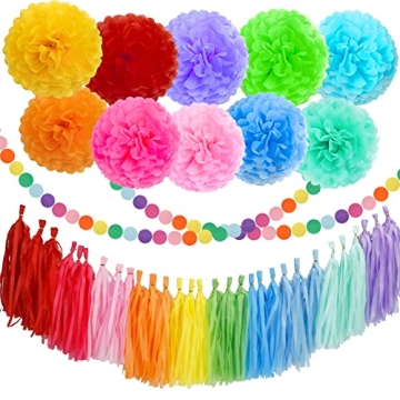 ZJHAI Rainbow Decorations for Party, Rainbow Birthday Party Decorations Set Includes 10pcs Tissue Pa...