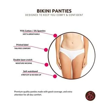 ESTEEZ Large White Underwear Low Rise Cotton Bikini Panties for Women - Ropa Interior de Algodón para Mujer Ladies Panties Pack (EX804253-WHITE-6PK-L)