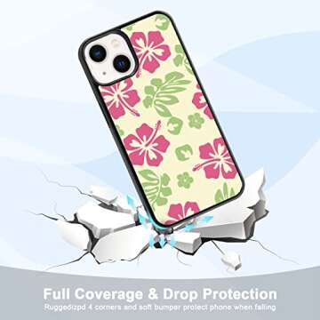 Hibiscus Phone Case Compatible with iPhone 13 6.1 Inch - Shockproof Protective TPU Cute Flower Printed iPhone Case Designed for iPhone 13 Case for Men Girls Women