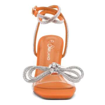 Shoe Land SL-NAOMI Women's Double Bowknots Crystal Sandals, Clear Slingback Heels with Square Open T...