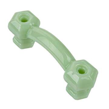 Depression Era Hexagonal Milk Green Glass Drawer Pull | Centers: 3" | Bridge Handle for Antique Cabi...